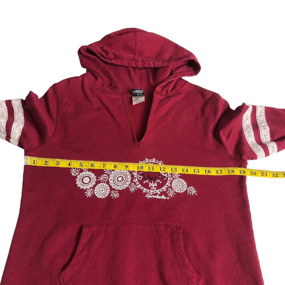 Arkansas Razorbacks Hoodie Women L Red Geometric Lace Split Neck Pocket Pullover - Picture 12 of 15